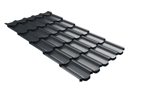 Металлочерепица квинта плюс с 3D резом 0,5 Satin RAL 7016 антрацитово-серый купить в Новороссийске