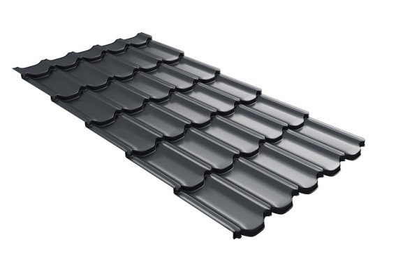 Металлочерепица квинта плюс с 3D резом 0,5 Satin Мatt RAL 7024 мокрый асфальт купить в Новороссийске